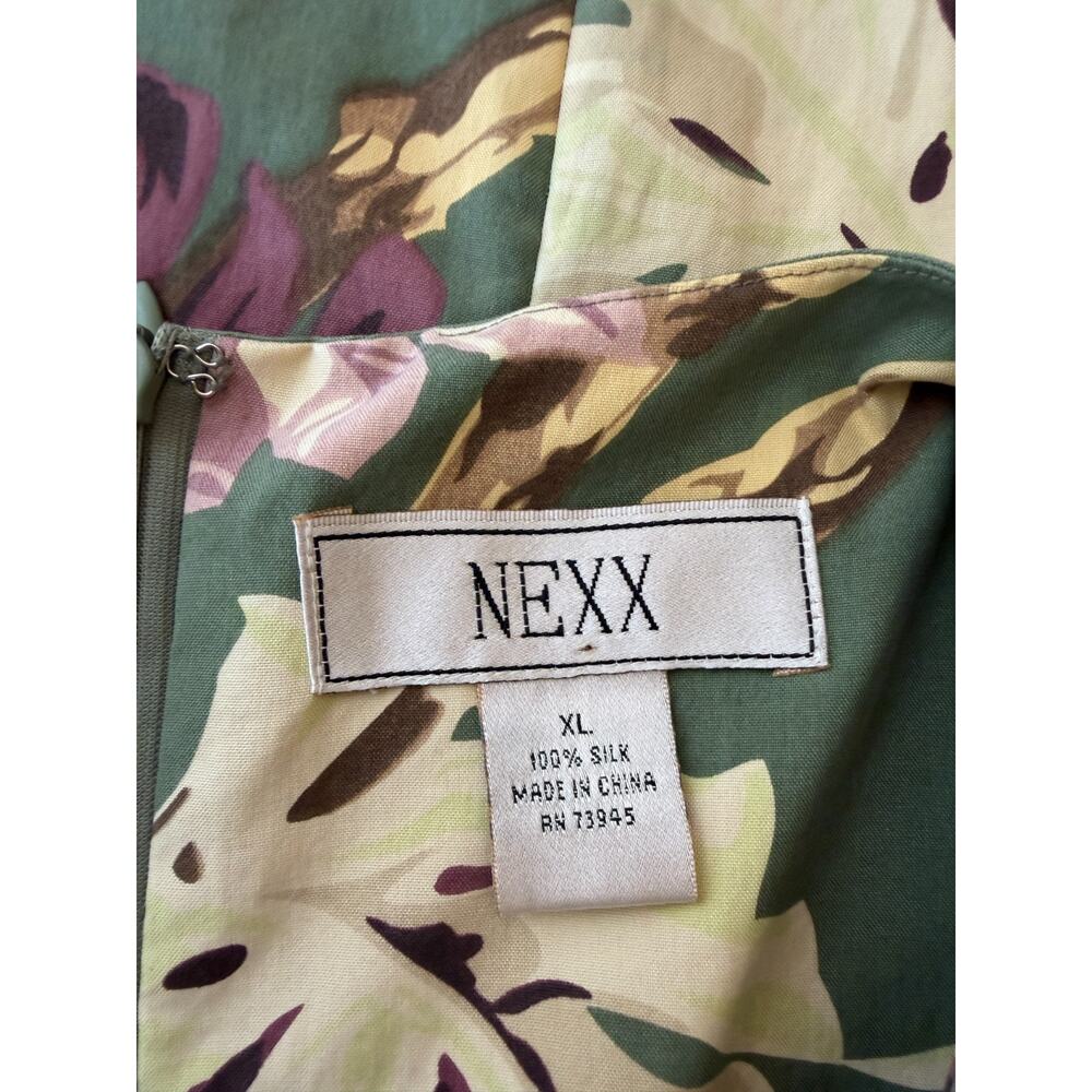 Vintage Y2K NEXX Green Floral Silk Sleeveless Sheath Maxi Dress XL #5-0188 - Picture 9 of 9